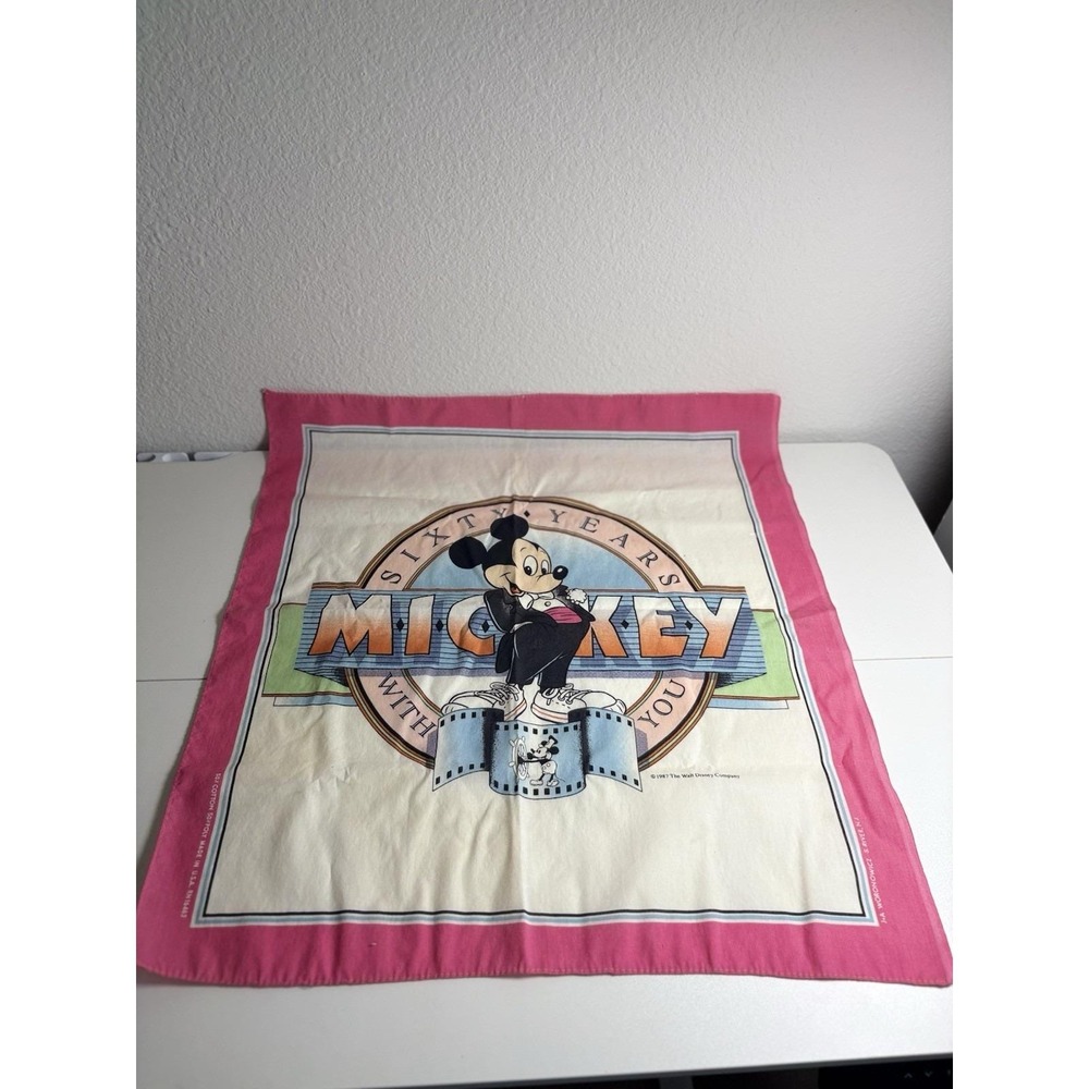 Vtg Walt Disney Mickey Mouse Sixty Years With You 1987 Bandana Scarf Made In Usa